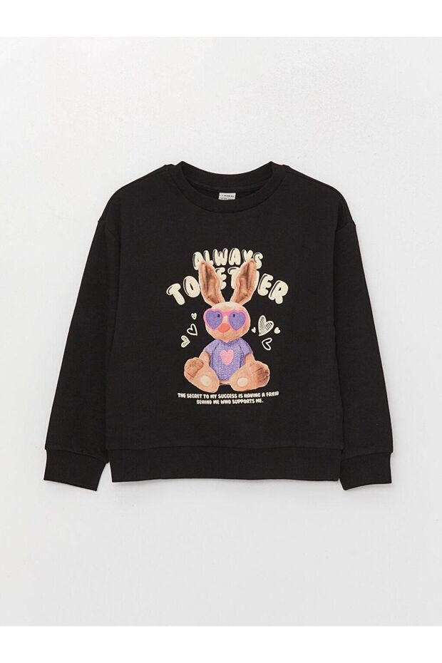 Crew Neck Printed Long Sleeve Girls Sweatshirt (W3)