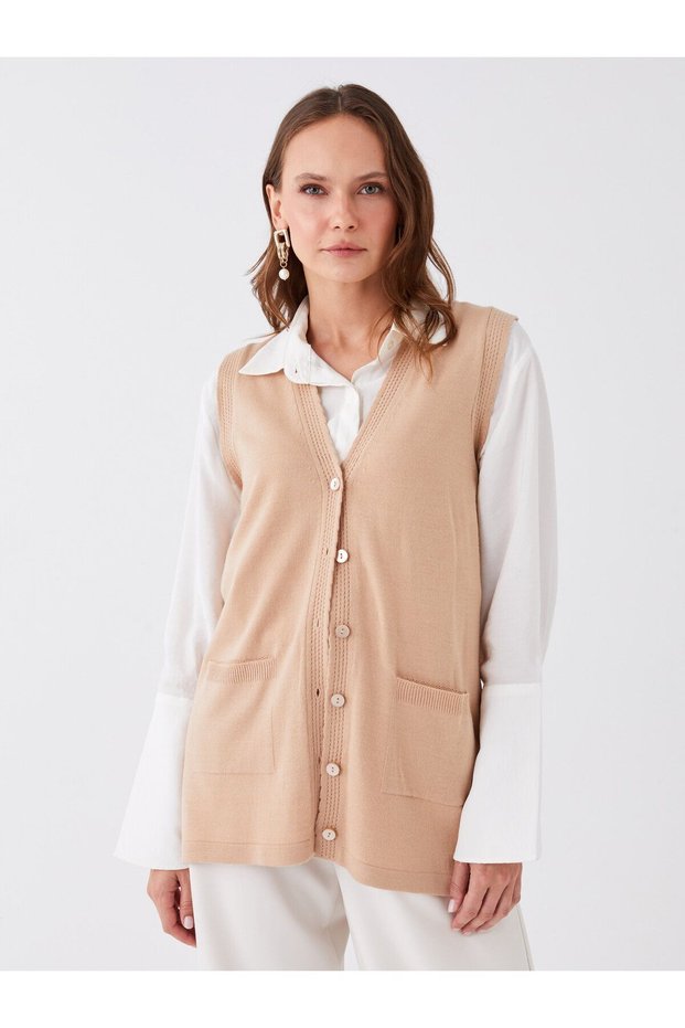 Lcw Grace Women's V-Neck Plain Knitwear Vest (W3)