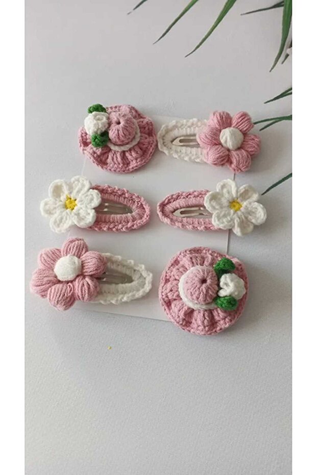Pink Mixed Flower Basket 6-Pack Snap Button Clip Set