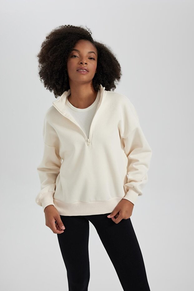 Regular Fit Zippered Stand Collar Sweatshirt Y7162Az23Wn