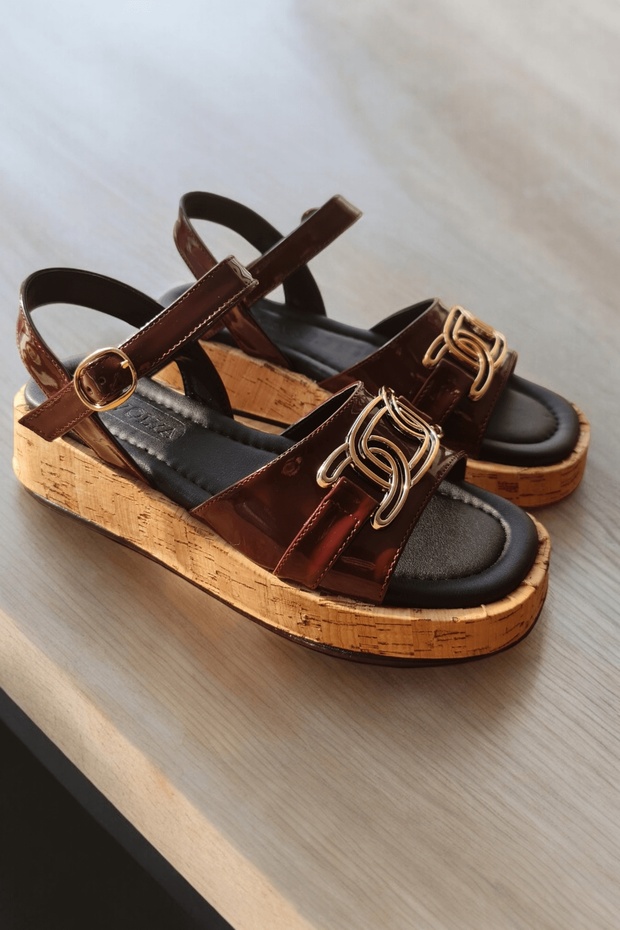 Anzel Burgundy Patent Leather (4 CM Cork Sole) Everyday Sandals