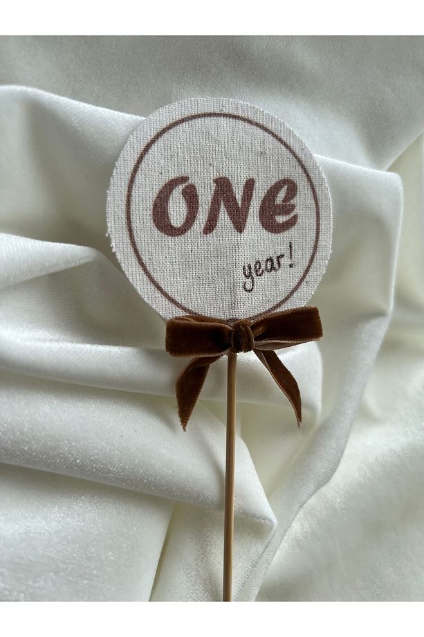 Doğum Günü Pasta Süsü - One Year Kahverengi - 2