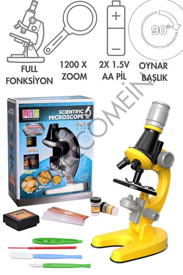 Işıklı Objektif Mikroskop Çocuklar İçin Ders Ve Eğitim Okulda Kullanılabilir 1200X Zoom, Dahili Tüp - 1