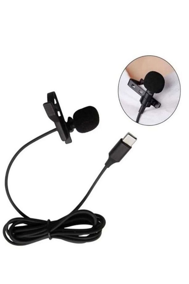 Cep Telefonu Mini Klipsli Mikrofon Type-c Uyumlu Kablo Uçlu Yaka Mikrofonu Lavalier - 5