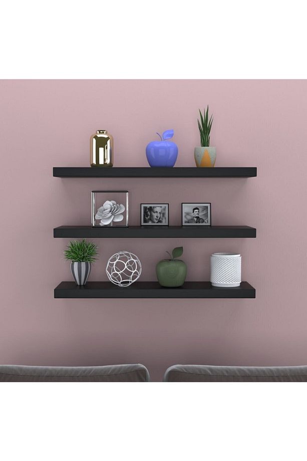 Siyah Uçan Duvar Rafı 3 Lü Set Gizli Raf 50-50-50 - 1