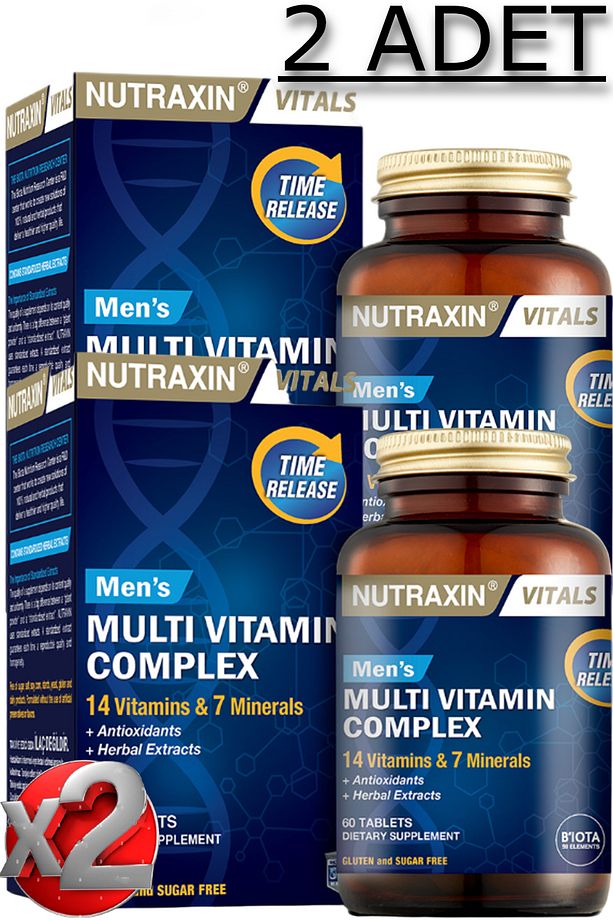 2 Adet Nutraxin Men's Multi Vitamin Ve Mineral Complex 60 Adet Tablet - (Erkeklere Özel Formül) - 1