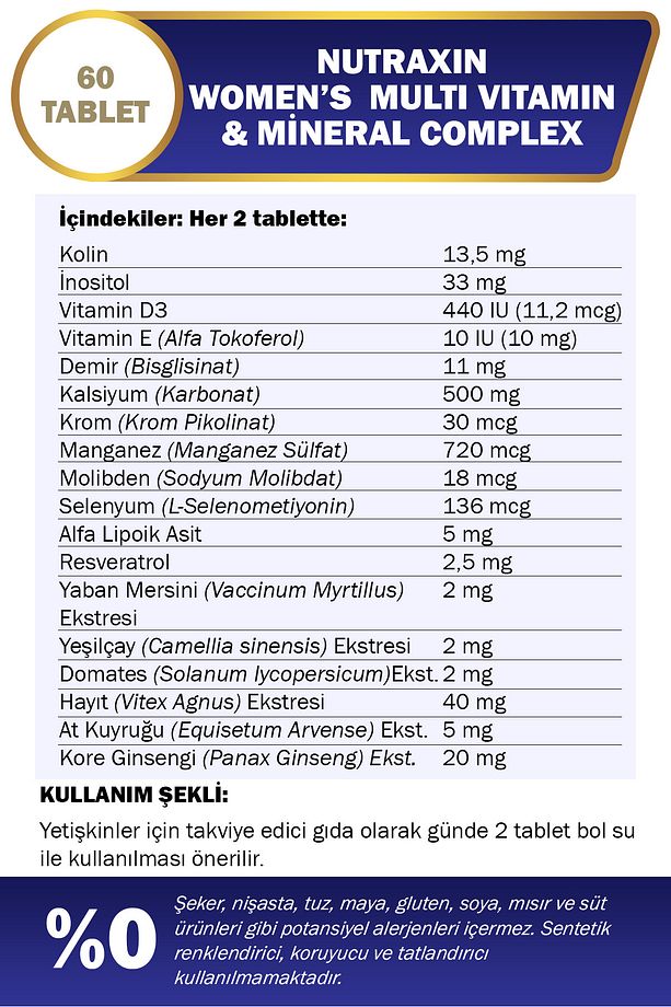 2 Adet Nutraxin Multivitamin Kadın - (Multivitamin & Mineral Complex) 60 Adet Tablet - 4