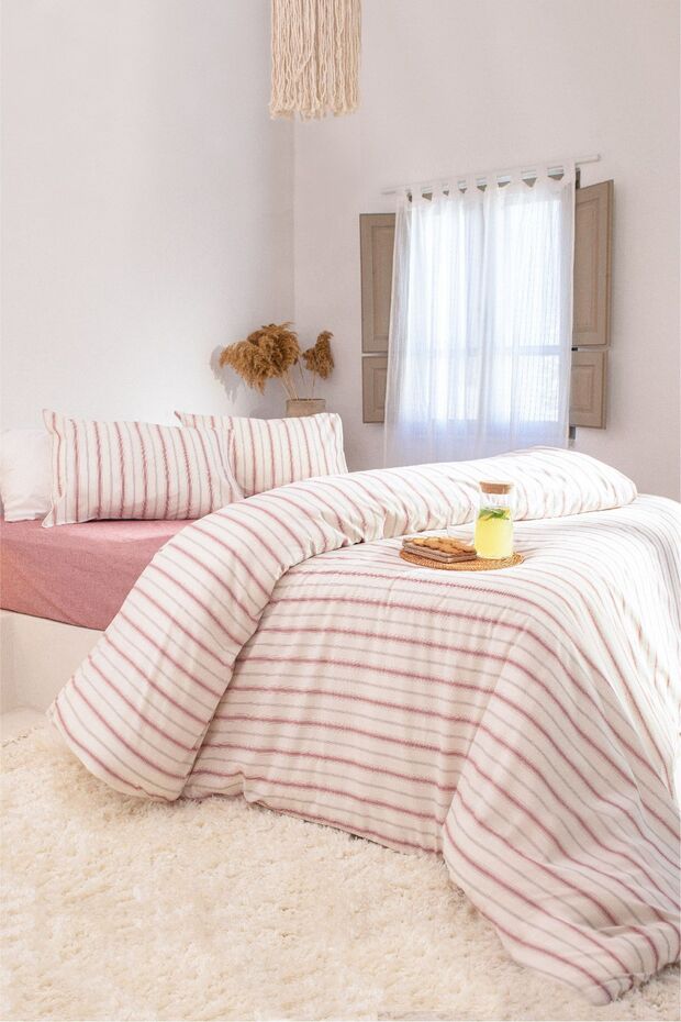 Viento Duvet Cover Set Cotton Claret Red Brown Striped Double Size 200x220 9522a