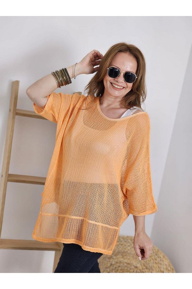FELİX12191 Asimetrik Turuncu File Bluz - 2