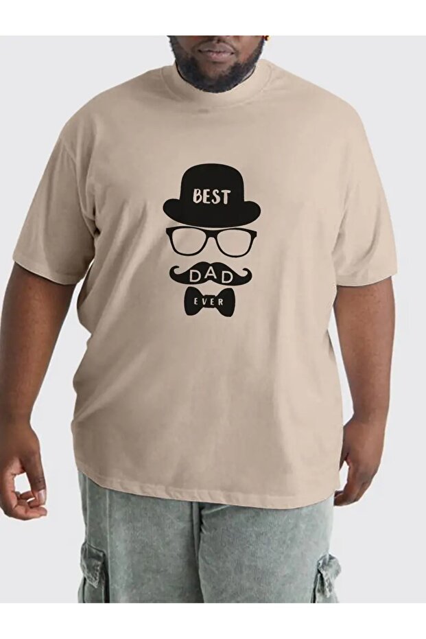Men's Best Dad Printed Crew Neck Oversize Casual Boyfirend Black White Beige T-Shirt