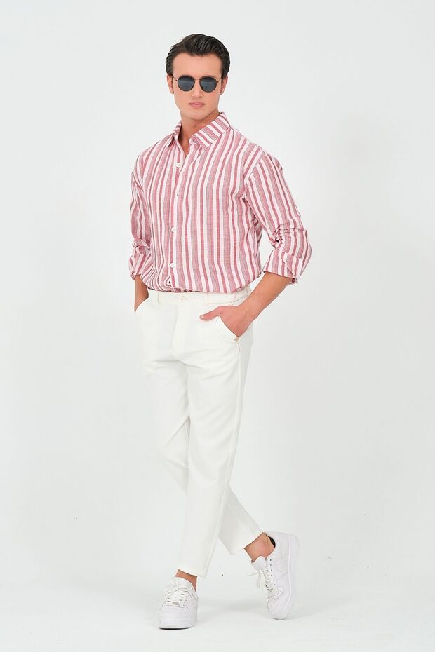 Dar Paça Esnek Kumaş Regular Fit Erkek Krem Rengi Pantolon - 9