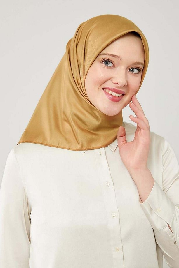 Sarı Düz Renk Trend Twill Polyester Eşarp - 2