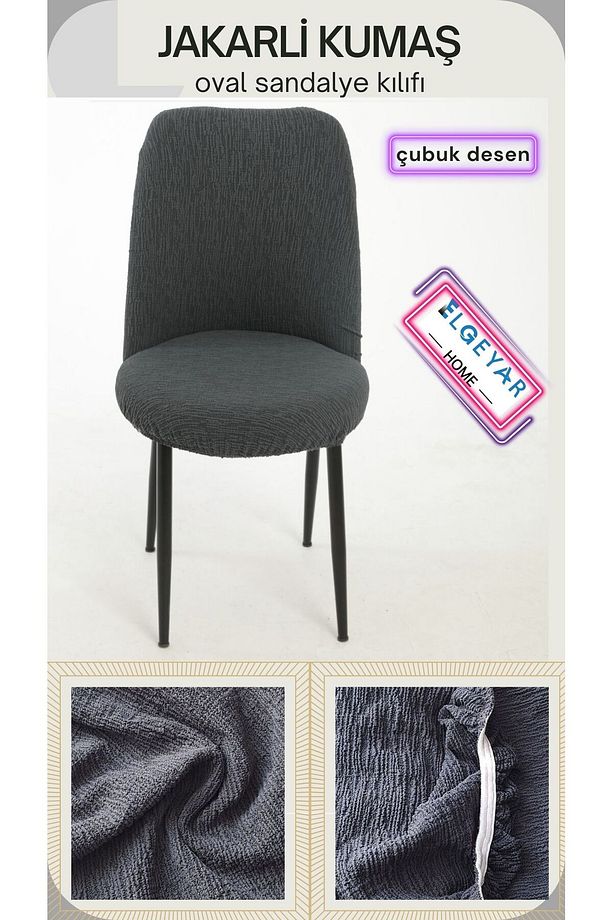 jakarli kumaş oval sandalye kılıfı ,sandalye örtüsü çubuk desen (1 adet) - 1