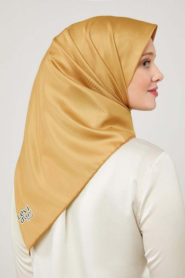Sarı Düz Renk Trend Twill Polyester Eşarp - 1