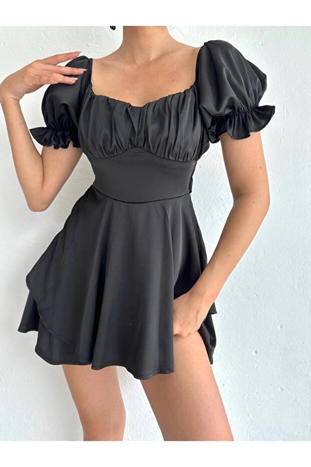 Saten Şortlu Tulum Elbise - 2