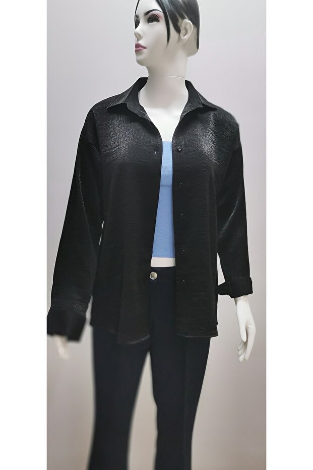/ TBG Glittery 100% Cotton Long sleeve Loose-Fitting Button-Down Women's Shirt