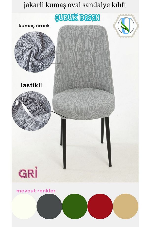 jakarli kumaş oval sandalye kılıfı,sandalye örtüsü çubuk desen 6 adet - 1