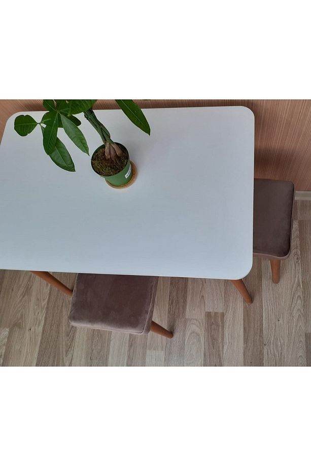 Ahşap Gürgen Ayaklı 2 Tabureli Mutfak Yemek Masa Takımı 2 Tabure 1 Masa Seti 60x90 Masa Seti - 4