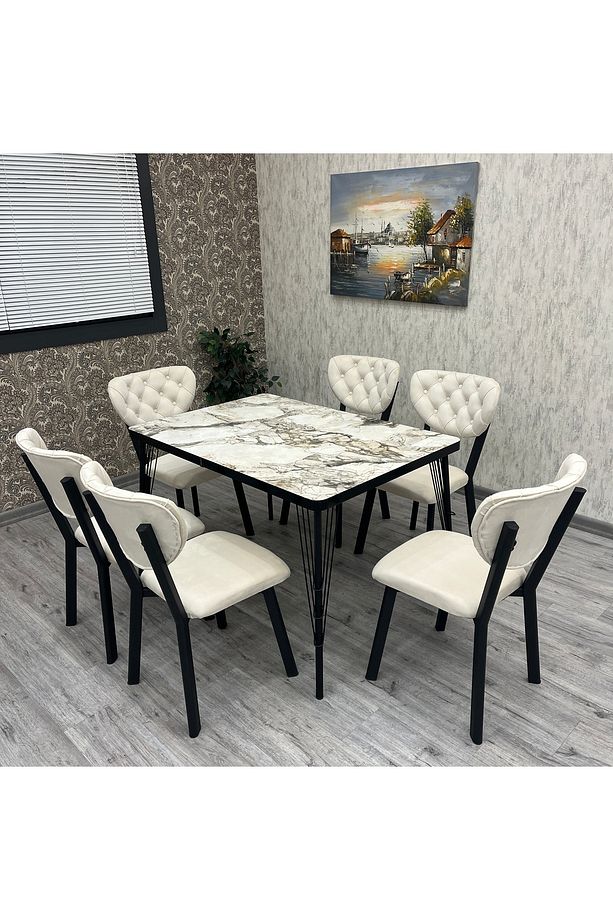 Akuamarin Mutfak Yemek Masası Takımı- 6 Kişilik Mutfak Masa Sandalye Takımı- Mutfak Masası Takımı - 1
