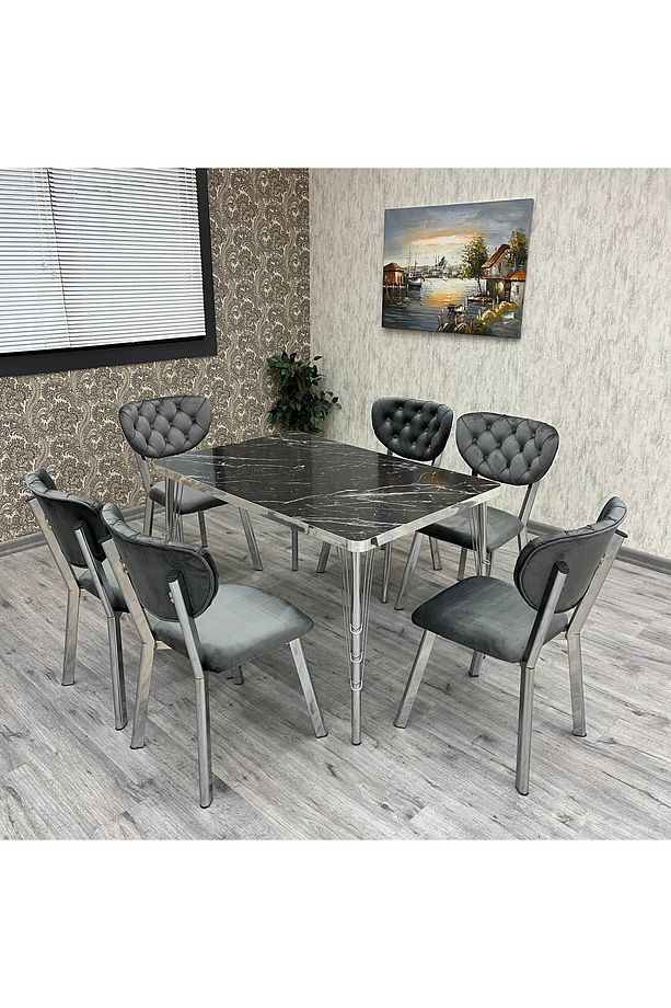 Akuamarin Mutfak Yemek Masası Takımı- 6 Kişilik Mutfak Masa Sandalye Takımı- Mutfak Masası Takımı - 5