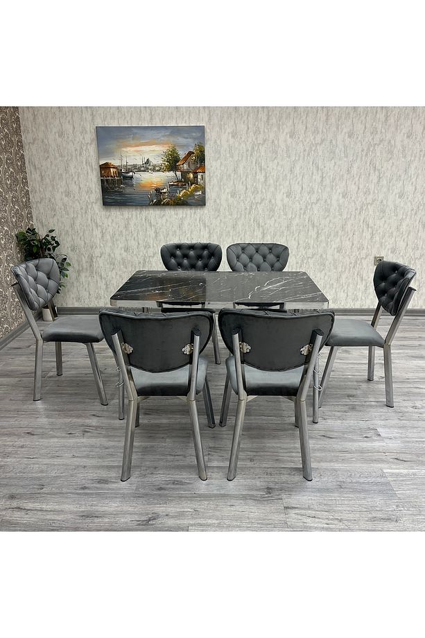 Akuamarin Mutfak Yemek Masası Takımı- 6 Kişilik Mutfak Masa Sandalye Takımı- Mutfak Masası Takımı - 4
