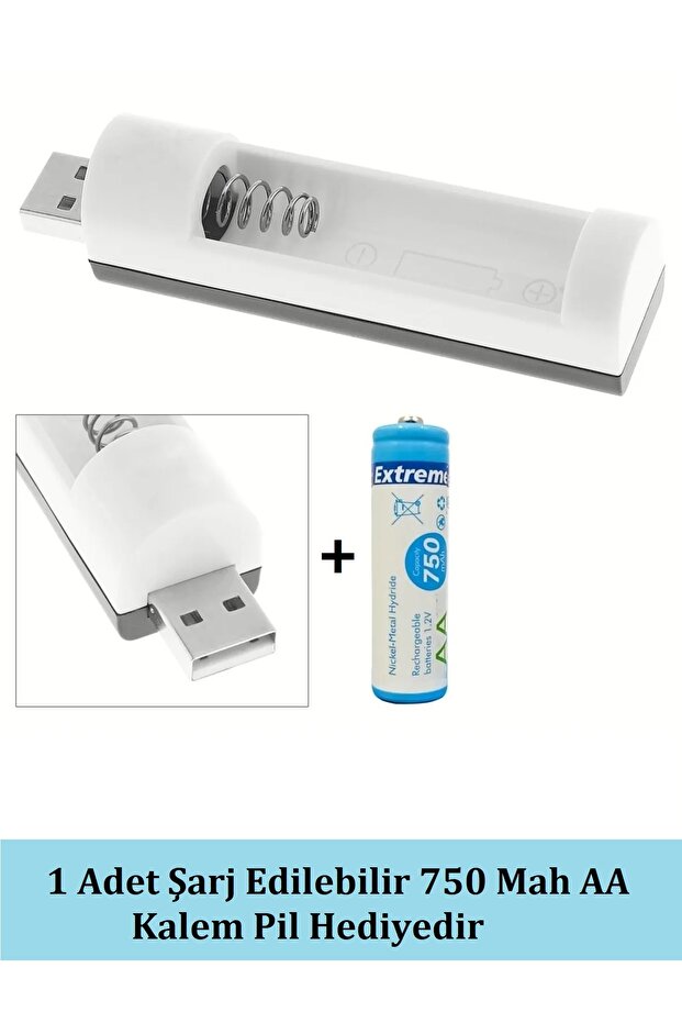 Vwin 1'li Usb'li AA-AAA Kalem Pil ve İnce Kalem Pil Şarj Cihazı Aleti+1 Adet Şarjlı AA KALEM PİL
