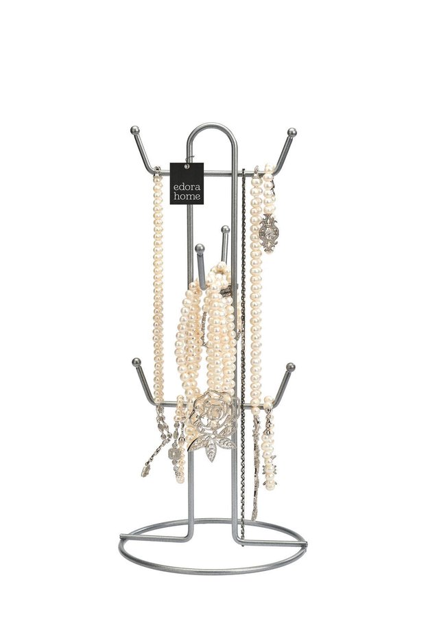 Silver Upright Six Hook Jewelry Stand, Rack for Jewelry, Bracelets, Necklaces Set, Jewelry Cabinet Organizer