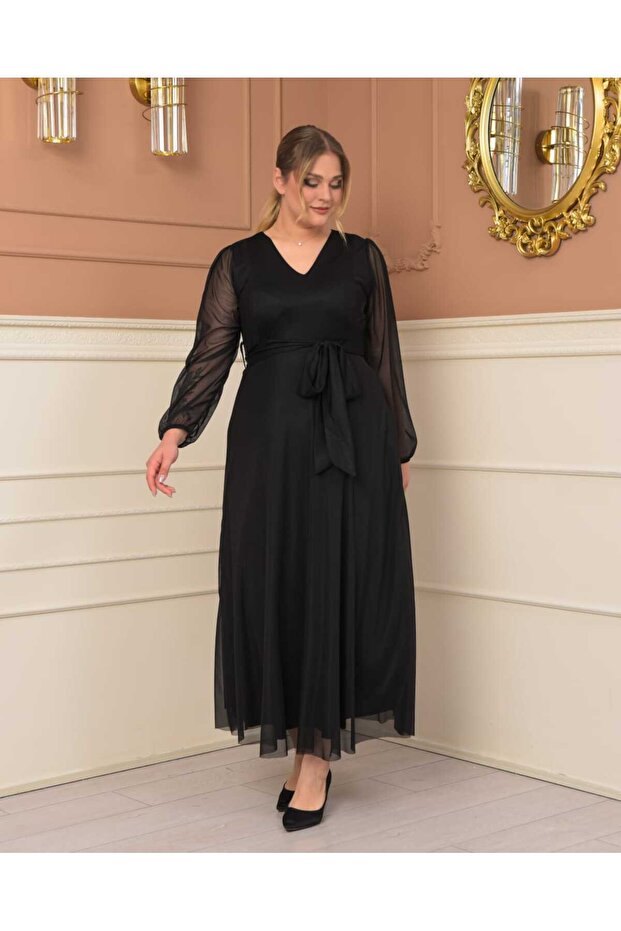 Baskılı V Yaka Maxi Boy Elbise - 3