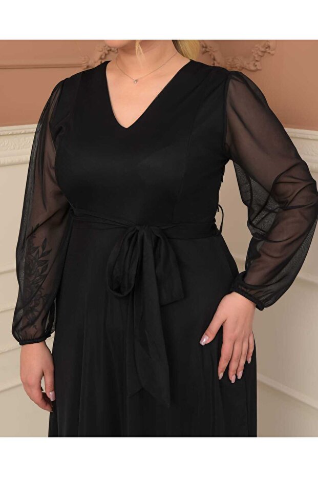 Baskılı V Yaka Maxi Boy Elbise - 2