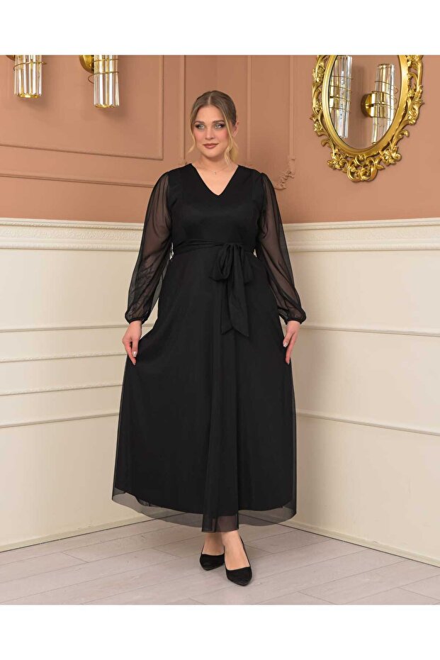 Baskılı V Yaka Maxi Boy Elbise - 1