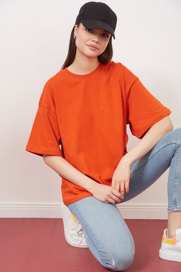 Eazy Kiremit Unisex Oversize Baskılı Kısa Kollu Basic T-shirt - 3