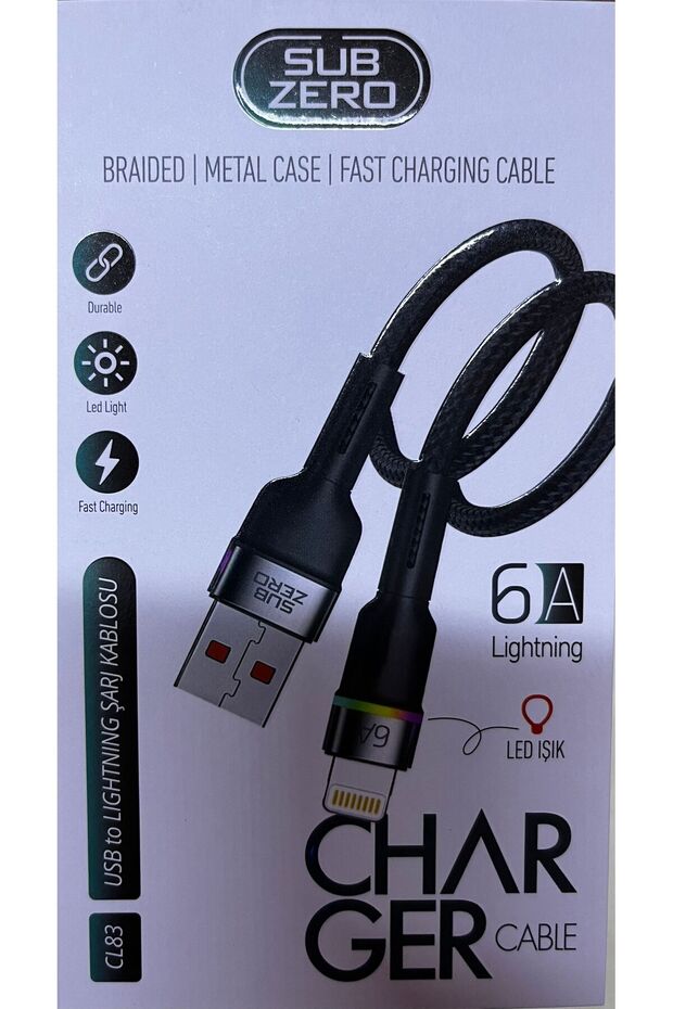 RGB IŞIKLI 6A USB to LIGHTNING ŞARJ KABLOSU - 1