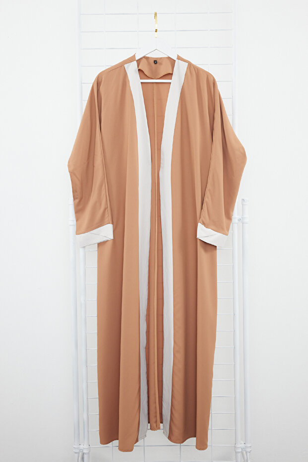 Camel Renk Bloklu Uzun Dokuma Elbisesiz Tek Parça Kap & Ferace & Abaya TCTSS24KF00009 - 6