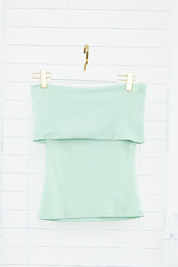 Mint Carmen Yaka Fitted/Vücuda Oturan Örme Madonna Yaka Bluz TWOSS24BZ00497 - 6