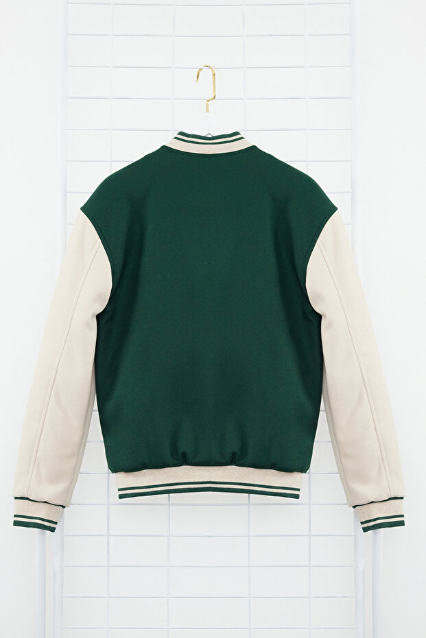 Yeşil Unisex Regular Fit Bomber Yaka Kolej Kışlık Ceket Mont TMNAW24MO00017 - 8