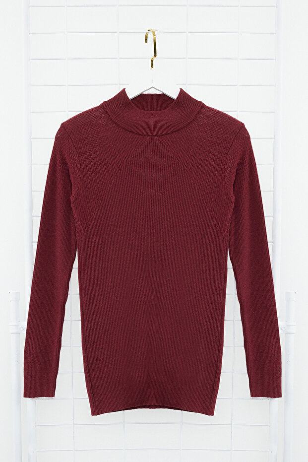 Unisex Claret Red Manšestrový svetr - Skinny Fit, Bavlna, Poloviční rolák Tmnaw21Kz0553 - 6