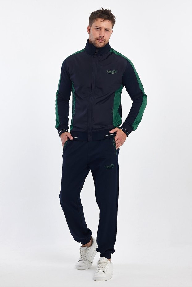Men's Side Yoke Zip-Up Tracksuit Set - Navy
