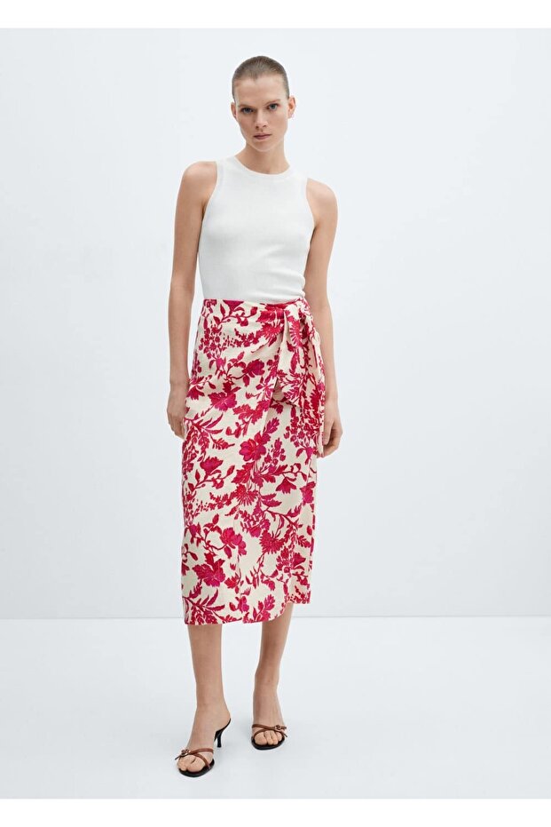 Çiçek Desenli Anvelop Etek - 2