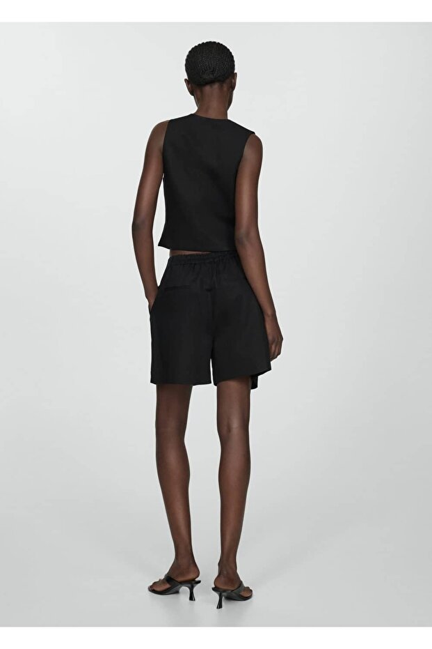 Keten karışımlı pilili bermuda şort - 4
