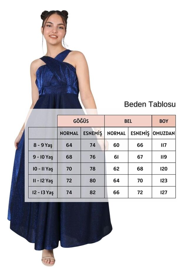Kız Çocuk Simli Kumaş Astarlı Abiye Gece Mezuniyet Elbisesi - 3