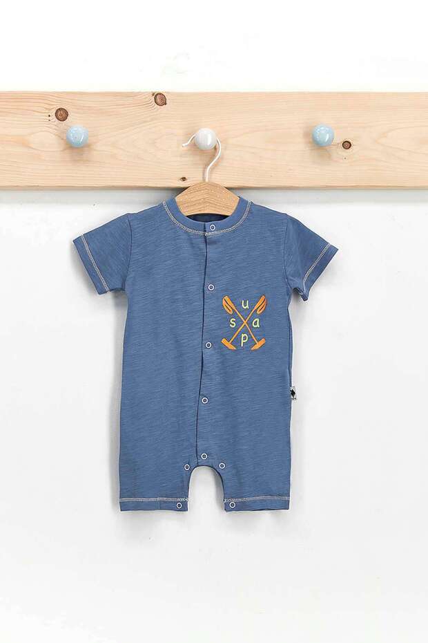 Base Polo Assn Licensed Light Indigo Baby Boy Short Sleeve Jumpsuit