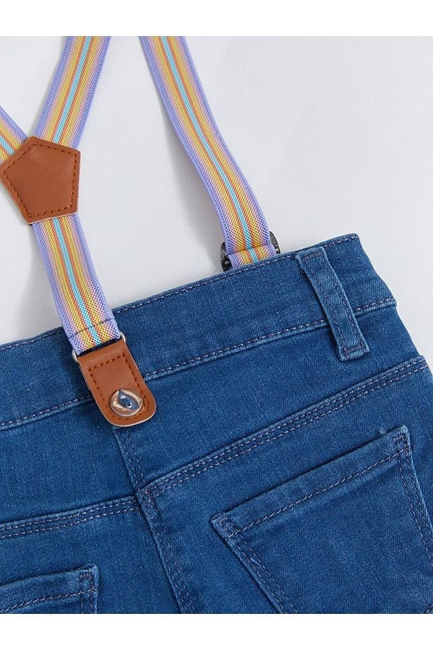 LCW baby Basic Kız Bebek Jean Şort ve Pantolon Askısı 2'li - 6