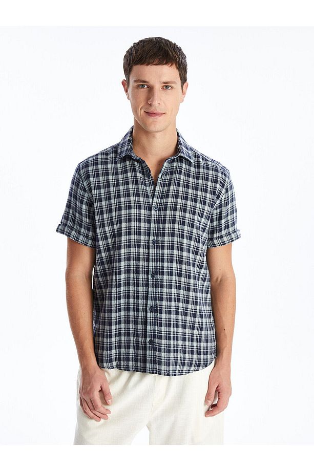Regular Fit Kısa Kollu Ekose Erkek Gömlek - 1