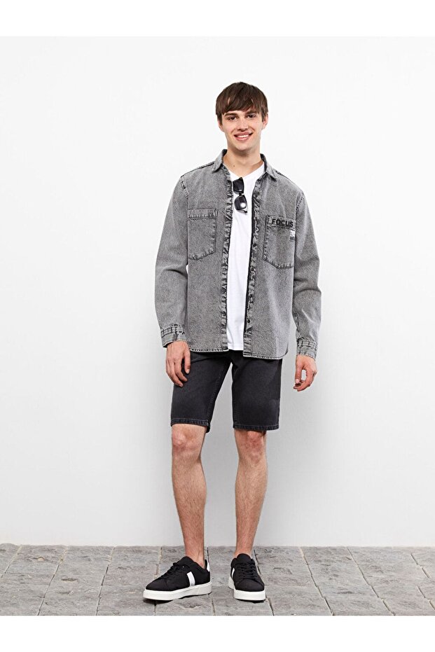 Standart Kalıp Erkek Jean Şort - 2