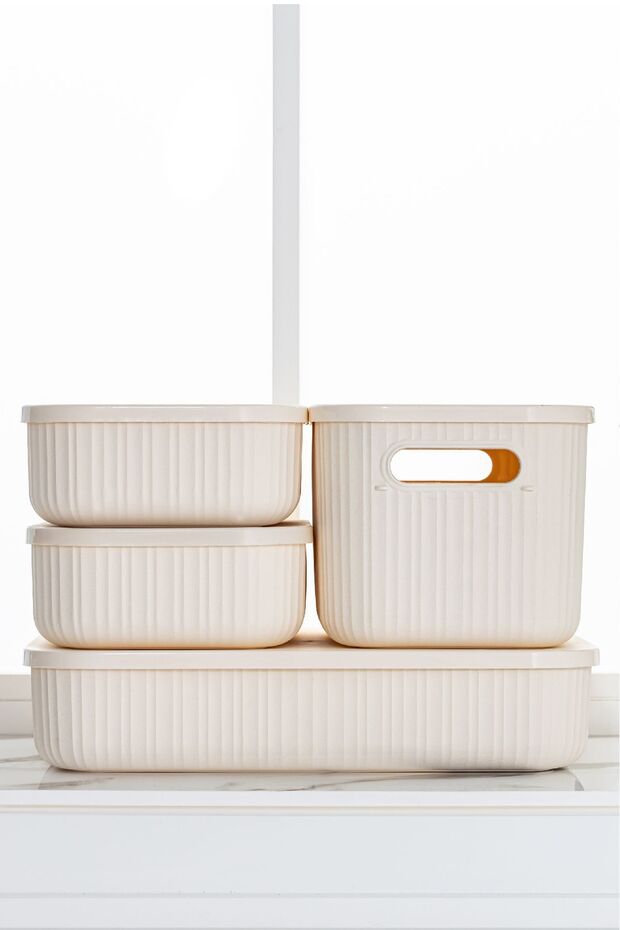 4-Piece Line Storage Box with Lid 1x(6.8 LT 6.2 LT) 2x(3.2 LT) Beige - 3