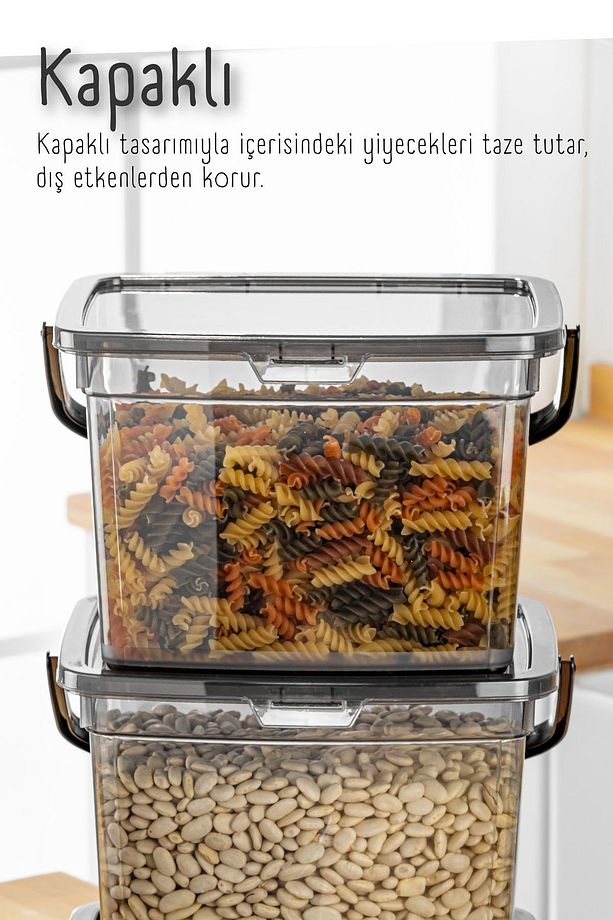 2'li Kare Un Bakliyat Kabı 4 Litre Saklama Kutusu Antrasit - 4
