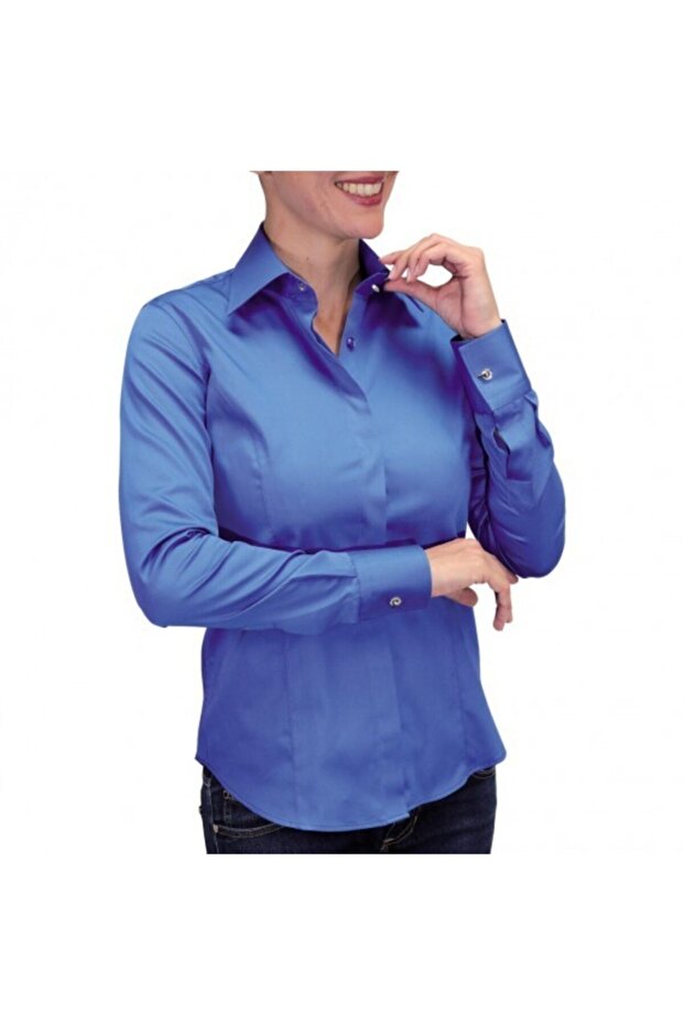 Women's Blue Satin Casual Style Shirt