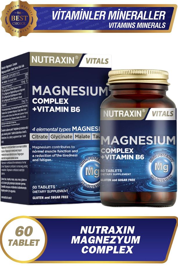 2 Adet Nutraxin Magnezyum Complex 60 Adet Tablet 125 Mg - (Bisiglinat-Taurat-Malat-Sitrat-B6) - 3