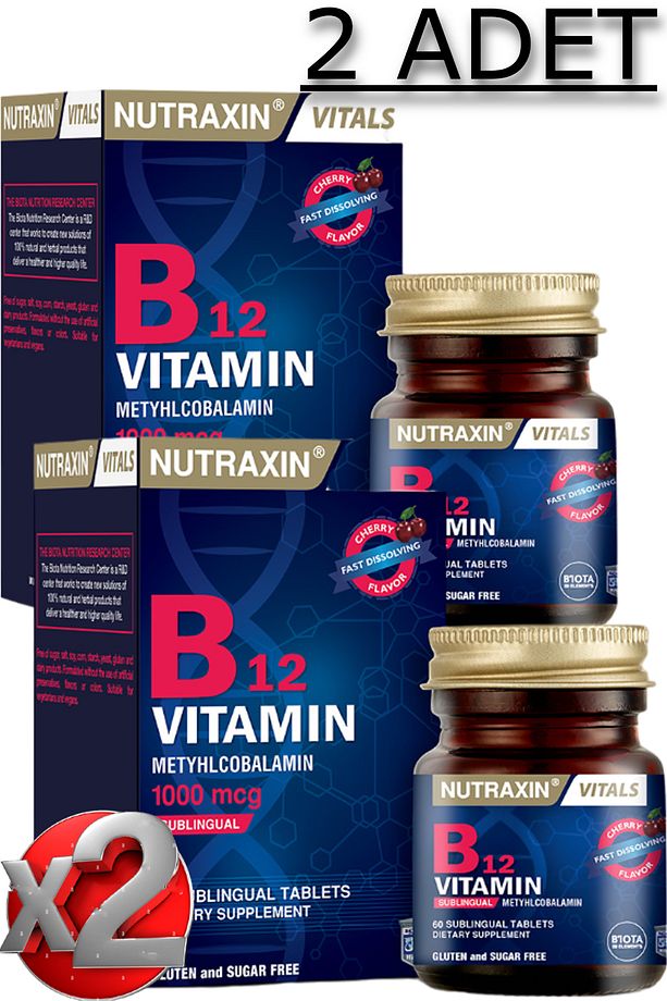 2 Adet Nutraxin B12 Vitamini 60 Adet Tablet (1000 Mcg) - Dil Altı Tableti - 1