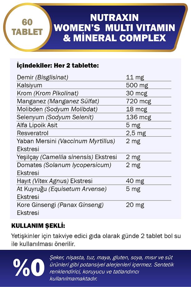 2 Adet Nutraxin Multivitamin Kadın - (Multivitamin & Mineral Complex) 60 Adet Tablet - 5
